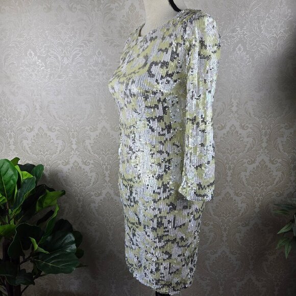 French Connection Size 4 Sequined Cocktail Dress White Cream Silver ¾ Sleeves - Picture 6 of 13